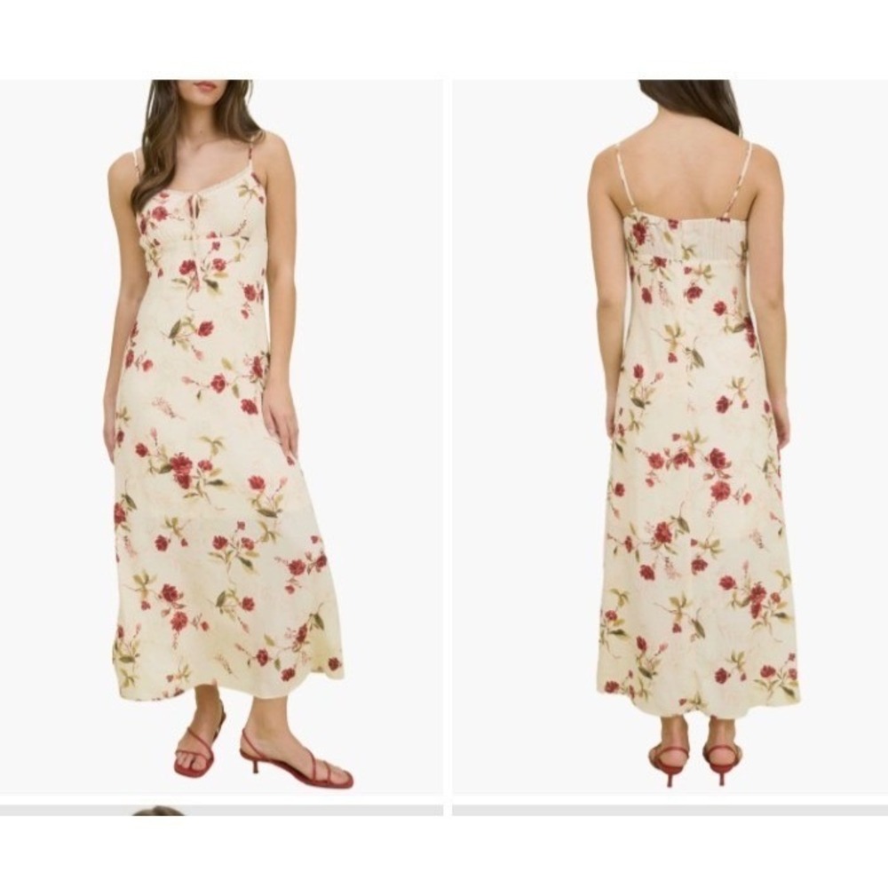 The Workshop Cream Red Rose Floral Maxi Dress Cottagecore Size Large NWT (B)